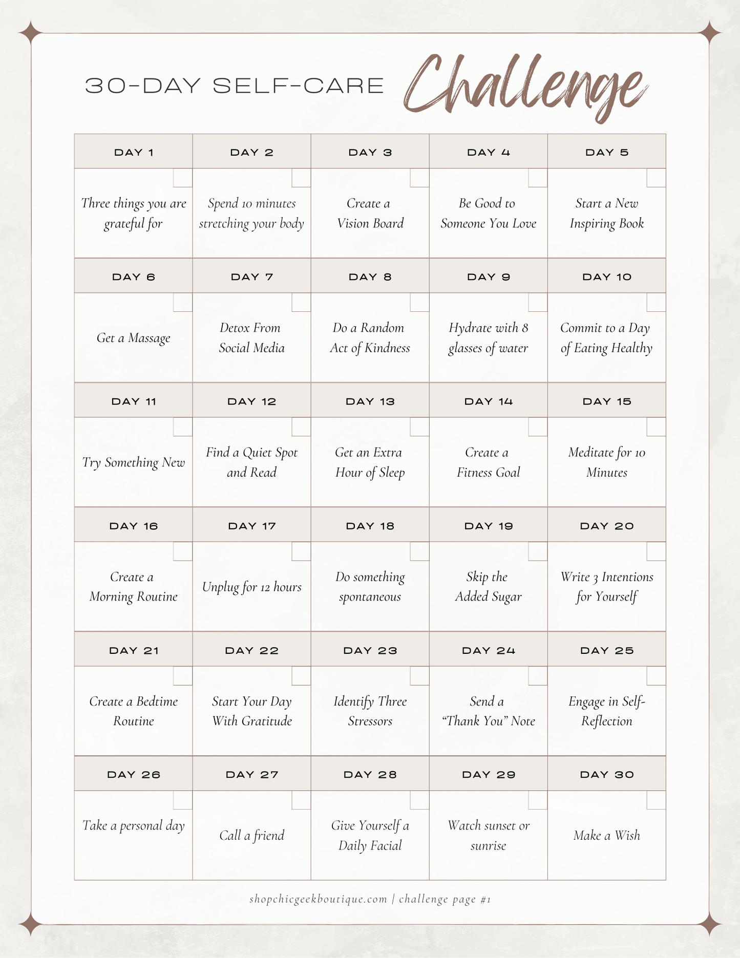 30 Day Self Care Challenge